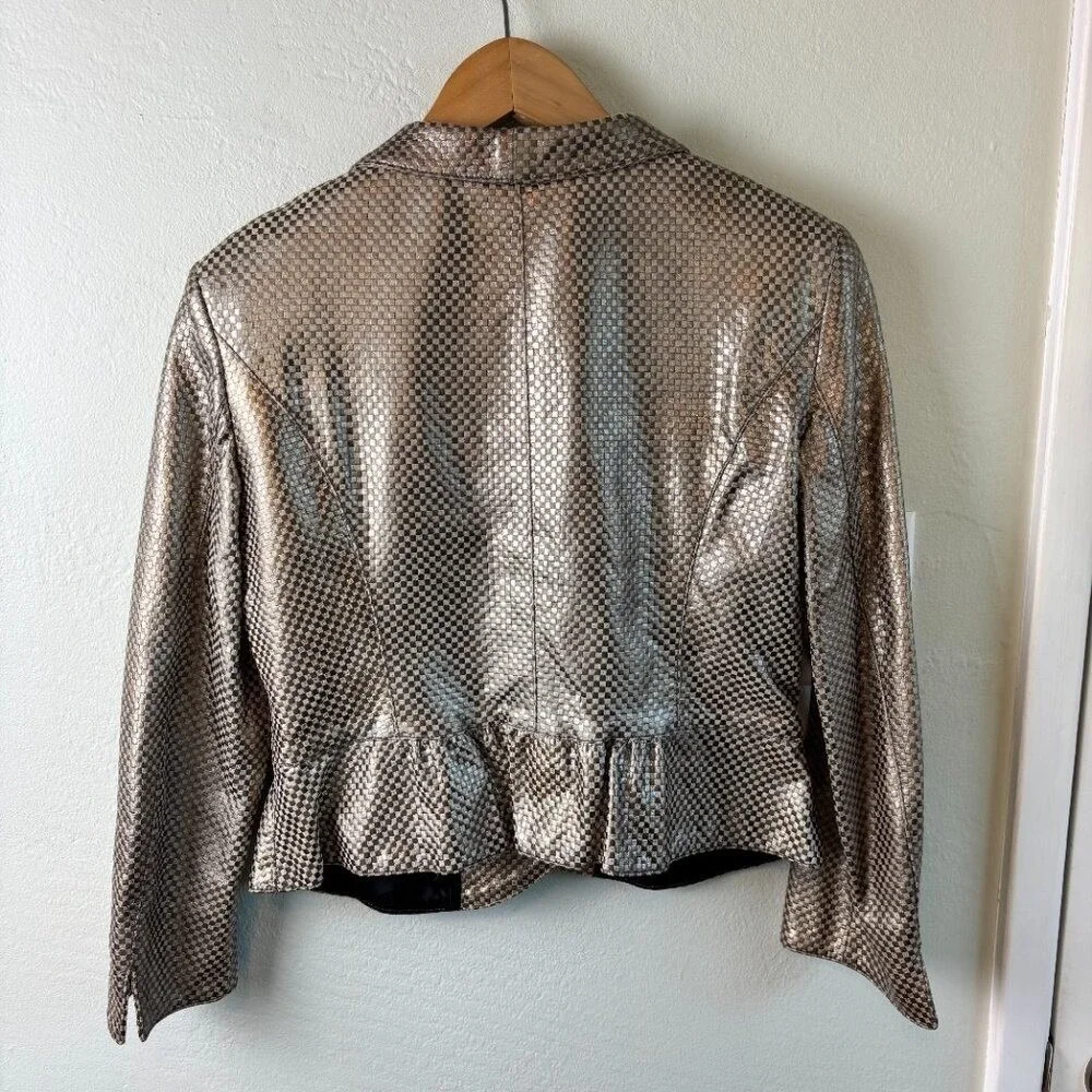 Armani Collezioni Metallic Leather Blazer Jacket Women's 6 Italian 42 Made Italy
